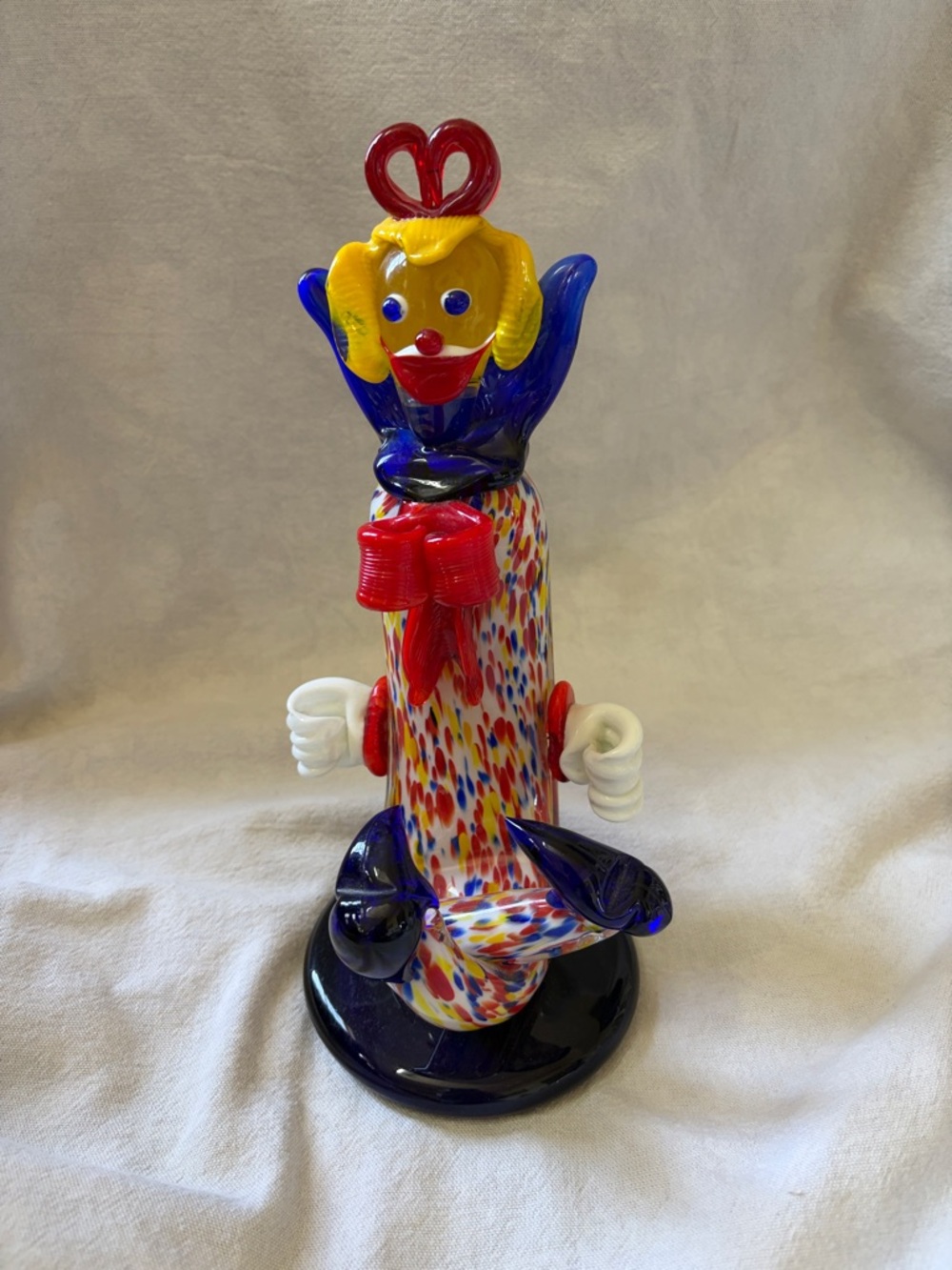 Colorful Hand-Blown Glass Clown Figurine